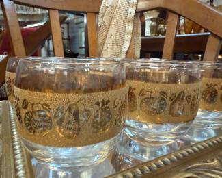 Culver 22 carat gold roll poly high ball glasses set of 6 