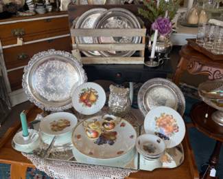 silver platters and serving trays, decorative plates, furntiure