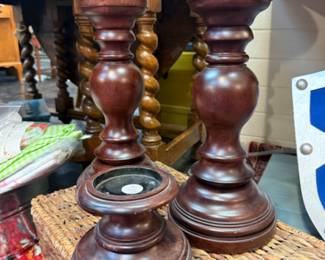 Vintage Pottery Barn solid wood candlesticks. 