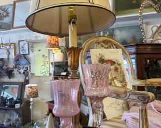 pink glass candle holders, lamps
