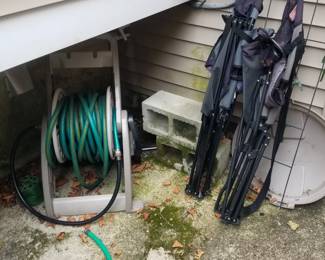 Hose reel; folding camp chairs