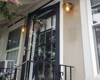 Entry door; storm door; exterior lights