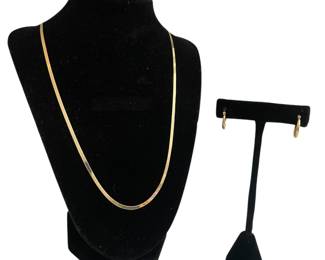 14K herringbone necklace & hoop earrings