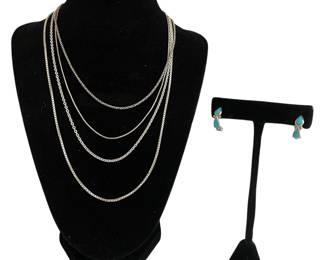 Sterling necklaces & pr of turquoise earrings