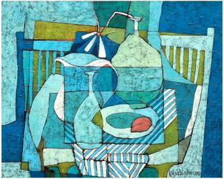 Oris Robertson (Amer., 1937-2002), abstract still life, dated 1969,  oil on canvas