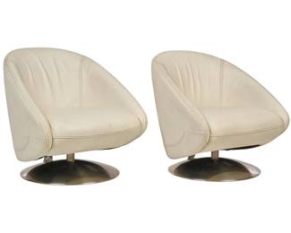 Pair of Jason Furniture White Leather Swivel Chairs