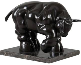 After Fernando Botero (New York / Colombia, 1932-2023), cast bronze bull sculpture on square base, edition 27/50