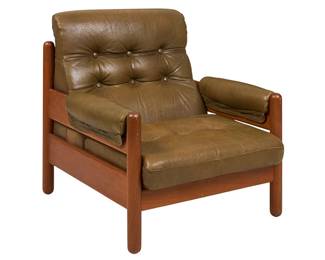 Danish Buffalo Hide and Teak Chair