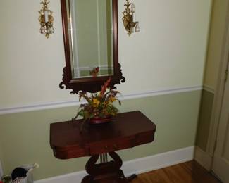 Vintage Mahogany Folding Game Table And Mahogany Mirror