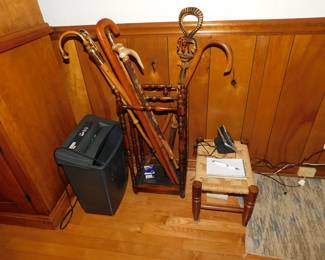 Cane Stand & Canes, Rush Seat Bench
