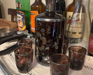 Silver overlay decanter set
