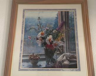 Framed and matted print with natural wood frame