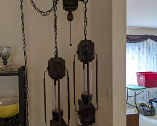 Vintage 1970s Hanging Double Lamp (Needs new switches)