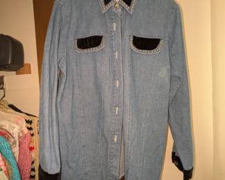 Jean Shirt with Black Velvet & Stud Accents