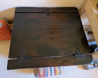 Vintage 1970's Medieval/Gothic End/Coffee Table with Metal Hinges & Lock Accents. In Good Condition. 
