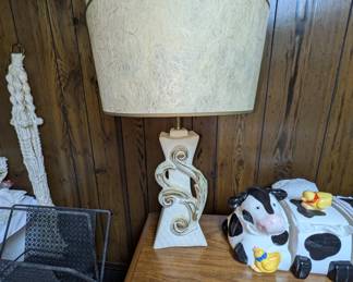 MCM Ceramic Table Lamp with 2 Fiberglass Shades