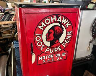 Mohawk motor oil cabinet.