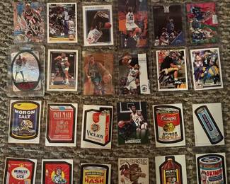 Autograph Basketball and a couple of Favre autographed cards - and some 1967 FIRST series Wacky trading packages(sticker) cards, 1969 Donruss Hill Climber Odd Rod Sticker, Take a close look!