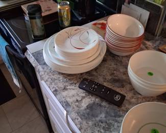 Set of corelle dishes in excellent condition.  I believe there are twelve dinner plates and twelve bowl not sure of the number of smaller plates