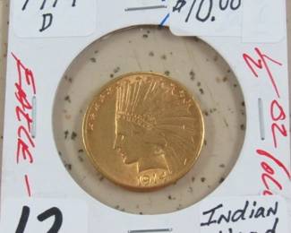 1914-D Gold $10.00 Indian Head Coin - See Next Photo for Back View of Coin