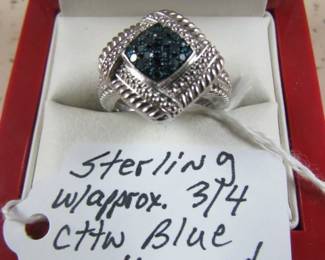 Sterling & Blue Diamond Ring