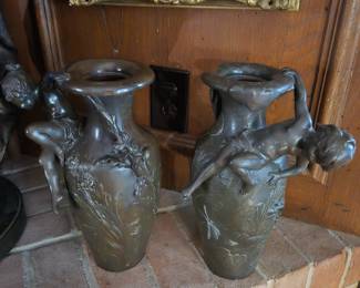 Bronze figural vases by Auguste Moreau.