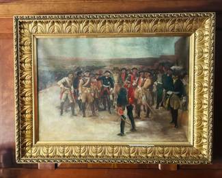 Revolutionary scene Signed oil painting by unknown artist.
35 1/2 by 47 inches