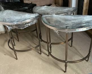 Solid brass half moon glass top tables. Perfect fit for a foyer or side table 
