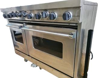 Viking double oven with griddle top.