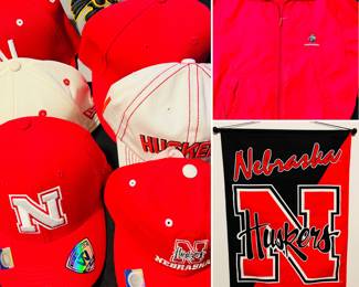 Vintage Husker apparel and flag. 
