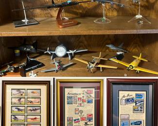    Verity of vintage airplane models displays and aviation posters. 
