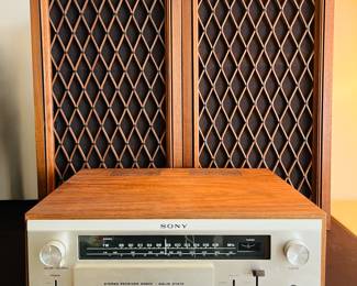 A vintage Sony STR-6060F Solid State Stereo Receiver with vintage Pioneer speakers. 