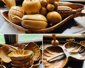 various hand-carved hardwood decorative displays and bowls