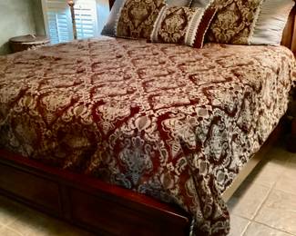 King size bedspread, two shams and skirt, one deck pillow