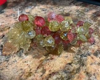 Lucite grapes; glass grapes, vintage fruit pieces