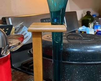 Vintage yard glass with wooden stand (pair available) 