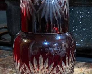Vintage ruby water glass decanter with cup 