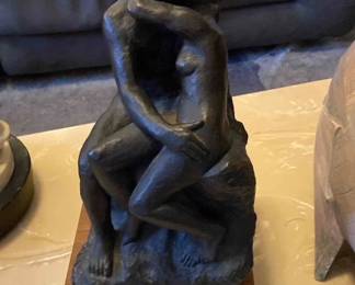 Rodin "The Kiss" statue with wood base 