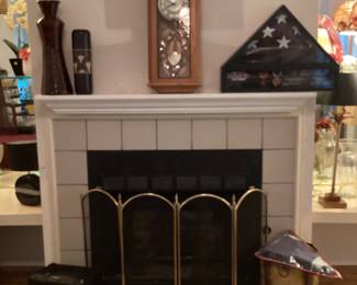 Clock Texas flag fireplace screen