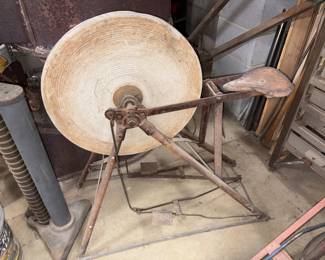 Antique Grinding Stone Pedal Wheel W/Seat!

