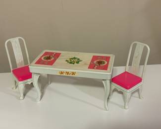 Vtg. 1995 Blue Box Hong Kong Barbie Clone Dining Room Furniture Table & 2 Chairs 