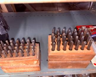 Vtg Metal 1/16 & 3/16 Steel Stamping Letters W/Wooden Holders!

