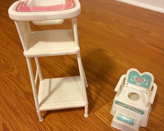 Vtg. Mattel Barbie 1984 The Heart Family Nursery White Wicker High Chair & 1987 Potty Chair w/Removable Bucket  