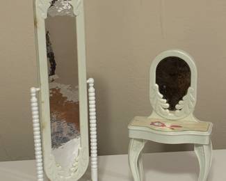Vtg. Blue-Box Dollhouse Furniture Hong Kong  Vanity & Floor Length Mirror 