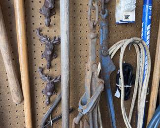 Vtg Lrg Ratchet Load Binder, Cast Iron Elk/Deer Hooks, Etc!

