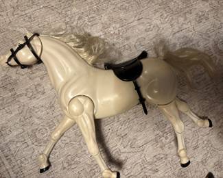 Vtg. 1983 Western Saddle White Horse w/Saddle & Reins, & Jointed Legs/Neck