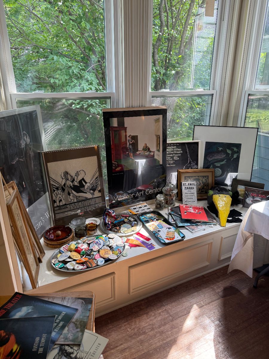 Ashtrays, quirky buttons, Walker Art posters, original art, theatre ephemera, magazines