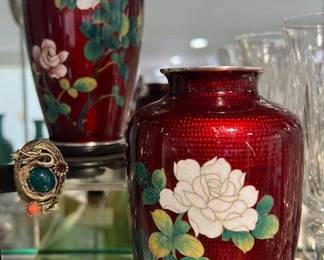 MCM Sterling Cloisonne Vases