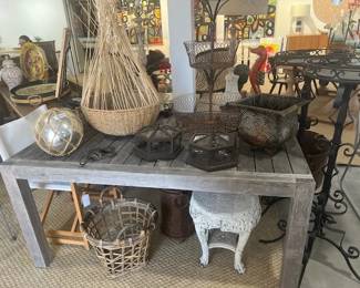 Teak Outdoor Table with Garden Decor