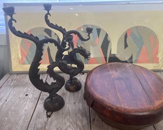 Metal Dragon Candelabra ~ Chinese Wood Box